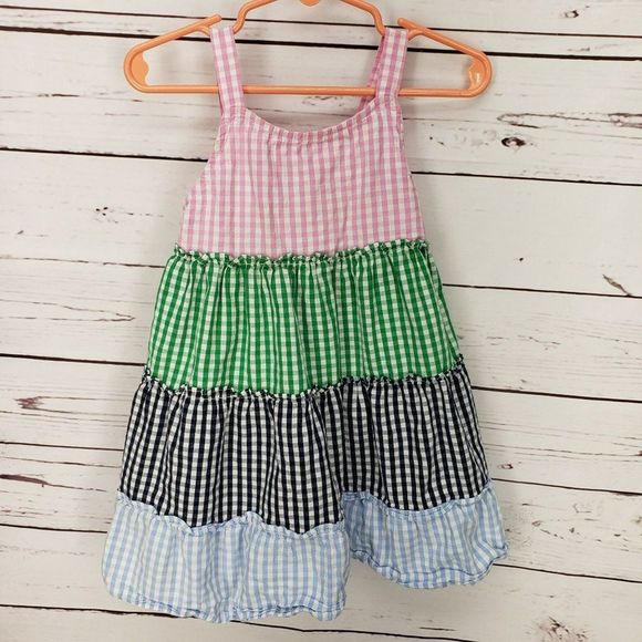 Girls Crown & Ivy Gingham Pink, Green, Blue Tiered Sleeveless Dress Size 4T‎ - Picture 10 of 10